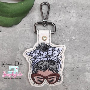 Soccer Messy Bun Mom Embroidery Designs, ITH Snap Tab Key Fob Embroidery File, Soccer Mom Machine Embroidery Design, Sports Tag