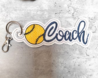 Softball Embroidery Design, ITH Snap Tab Embroidery Designs, Coach Softball Bag Tag, Personalized Sports Bag Tag, ITH Key Fob, Gift For Him