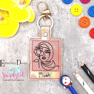 Polaroid Girl , Embroidery Digital File Instant Download key fob, machine embroidery design, in the hoop