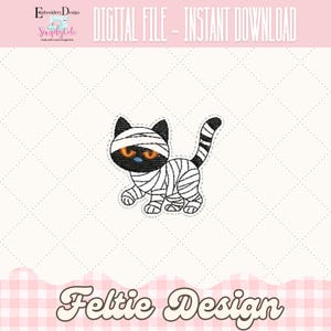 Halloween Katze Feltie Stickmuster, Mummy Balck Cat Feltie Stickdatei Digitaler Download, Katze ITH Felties Maschinenstickerei