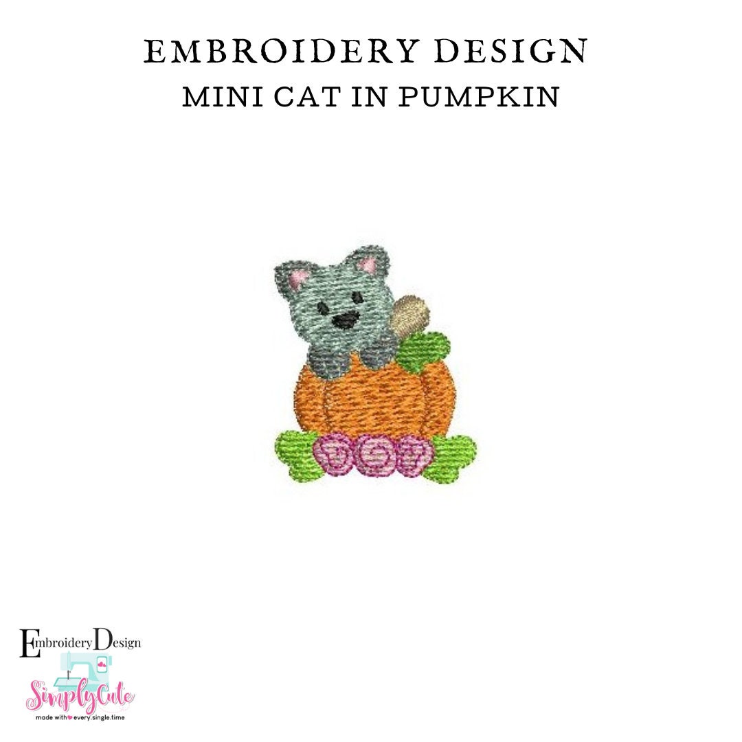 Mini Cat in Pumpkin Embroidery Design - 3 Sizes, Cat Pumpkin Machine ...