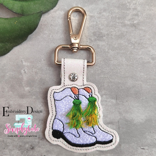 Fringe Drill Boot Machine Embroidery Designs , ITH Snap Tab Embroidery Design, Dance Mom Keychain, In the hoop Key fob Design