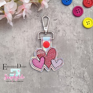 Heart Embroidery Designs | Valentine Machine Embroidery Designs | Key Fob Embroidery File | ITH Snap Tab | ITH Key Fob | Pes File
