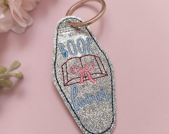 Book Lover ITH Keychain Design, Girl Book In The Hoop Embroidery File, Bookish ITH Snap Tab Embroidery Design