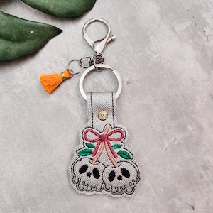 Halloween Ghost ITH Embroidery Designs Snap Tab, Skull Cherry In The Hoop Embroidery Files Keychain, Coquette ITH Key Fob Embroidery Design