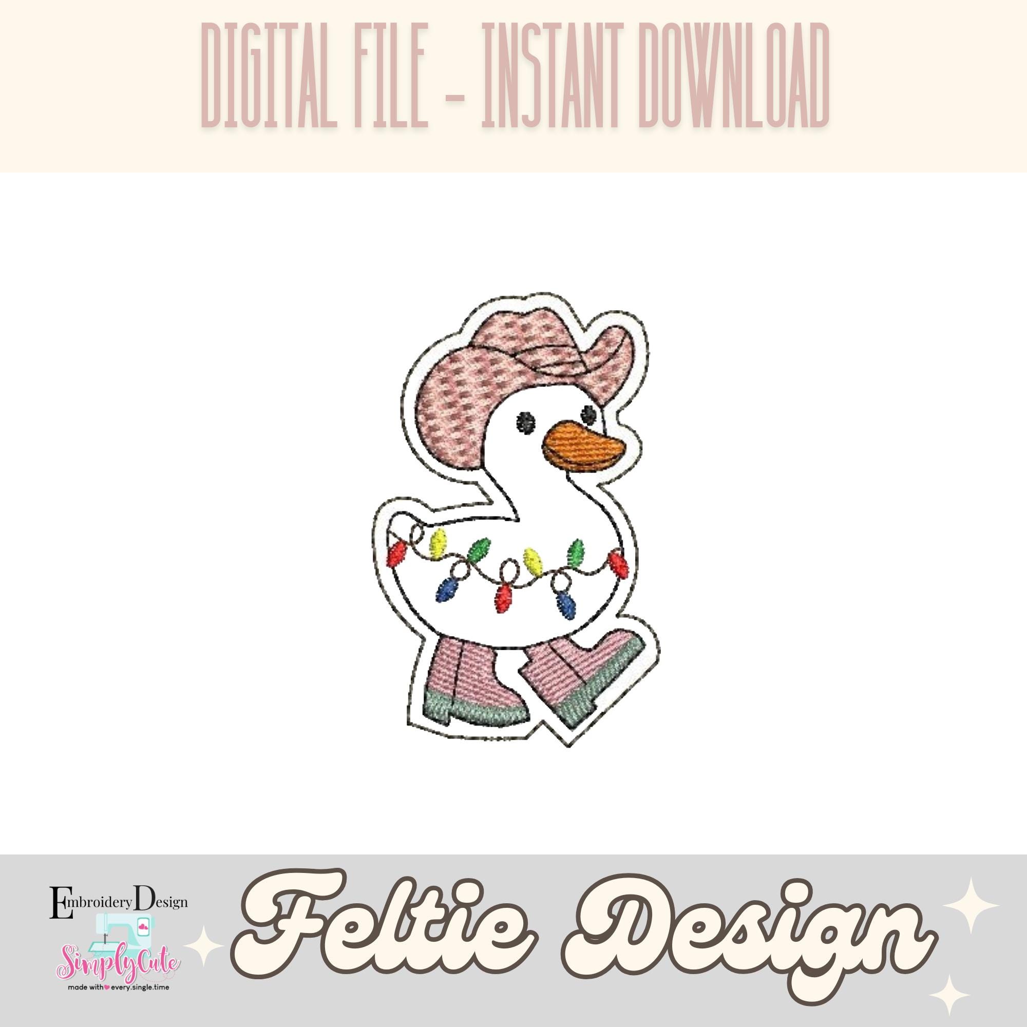 Christmas Cowboy Duck Felties Embroidery Designs, Duck Feltie File, ITH Feltie Machine Embroidery Design, Christmas Feltie Badge Reel