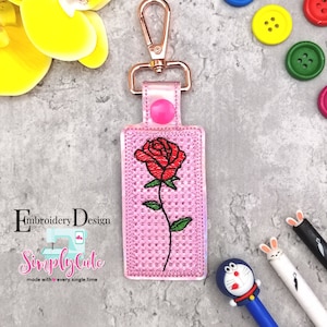 Rose cross stitch ITH Key Fob Embroidery Design File, Snap tab, In the Hoop Blank Key Fob Embroidery Machine Design