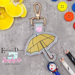 Umbrella In The Hoop Snap Tab Key Fob Embroidery Design, Snap Tab Keychain For Machine Embroidery, Key Fob Design, ITH Blank Key Fob
