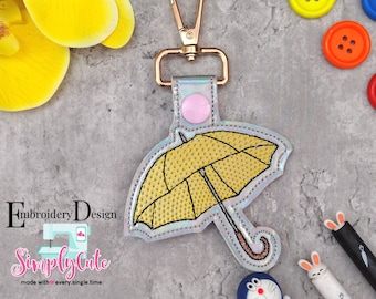 Umbrella In The Hoop Snap Tab Key Fob Embroidery Design, Snap Tab Keychain For Machine Embroidery, Key Fob Design, ITH Blank Key Fob