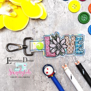 ITH Machine Embroidery Designs | Flower Embroidery Design | Key Fob Embroidery Designs | ITH Snap Tab | ITH Key Fob | Pes File