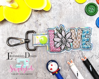 ITH Machine Embroidery Designs | Flower Embroidery Design | Key Fob Embroidery Designs | ITH Snap Tab | ITH Key Fob | Pes File