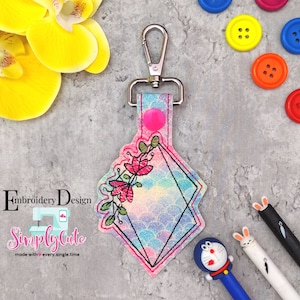 Monogram frame ITH Key Fob Embroidery Design File, Snap tab, In the Hoop Blank, ITH Embroidery file Key Fob Embroidery Machine Design