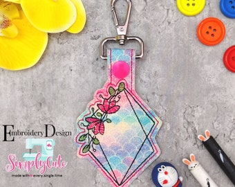 Monogram frame ITH Key Fob Embroidery Design File, Snap tab, In the Hoop Blank, ITH Embroidery file Key Fob Embroidery Machine Design