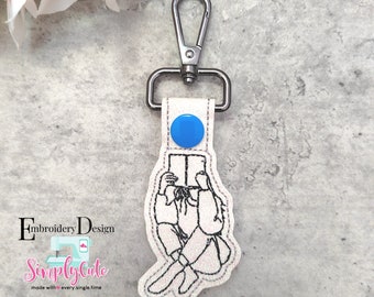 Book Lover Embroidery Designs, ITH Embroidery Designs, Girl with book Embroidery Files, ITH Book lover Snap Tab, In The Hoop Key Fob