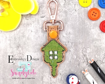 Archivo de diseño de bordado de llavero ITH con logotipo de llave de casa, pestaña a presión, diseño de máquina de bordado de llavero en blanco en el bastidor