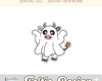 Cow Ghost Felties Embroidery Designs, Moo Ghost Felties File, ITH Felties Embroidery Design, Halloween felties for Badge Reel, Animal Feltie