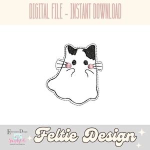 Katze Geist Felties Stickmuster, Halloween Feltie Stickdatei, ITH Feltie Stickdatei, Herbst Felties für Badge Reel