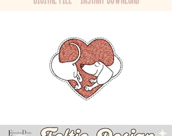 Dachshund  Feltie Embroidery Designs, Valentine Dog Feltie Embroidery File, ITH Feltie Machine Embroidery Design, Valentines Day Badge Reel