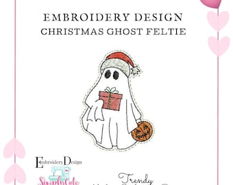 Christmas Feltie Embroidery Designs, Cute Ghost Embroidery File, ITH Feltie Embroidery Designs, Christmas Badge Reel