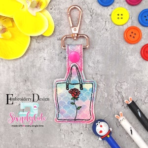 Canvas Tote Bag In The Hoop Snap Tab Embroidery Design, Machine Embroidery file, Key Fob Design, ITH keychain,fit to 4x4 hoop