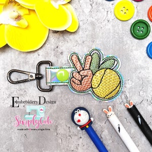 Peace Love Tennis  In The Hoop Snap Tab Embroidery Design,Snap Tab Keychain For Machine Embroidery,Key Fob Design,Stickdatei ITH,Bordado