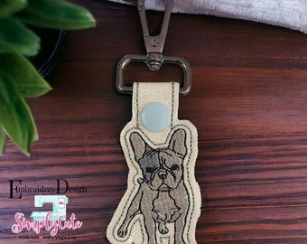 French bulldog Embroidery Designs, ITH Machine Embroidery Designs, Dog Embroidery Designs, ITH Snap Tab, In The Hoop Key Fob