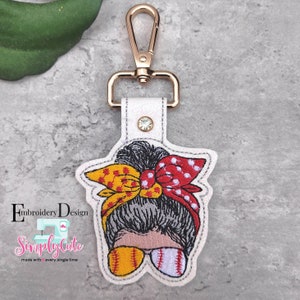 Baseball Mom Embroidery Designs, ITH Snap Tab Key Fob Embroidery File, Baseball Softball Mom Machine Embroidery Design, Sports Tag