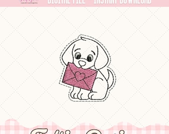 Dog Feltie Embroidery Designs (Digital Download Files). In The Hoop ITH Felties Valentines Machine Designs for Badge Reel