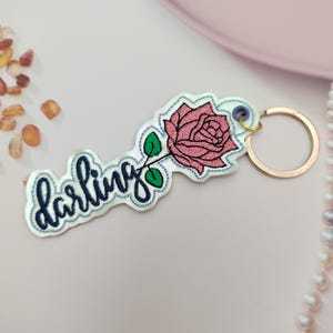 Valentine&#39;s Day ITH Snap Tab Embroidery Design, Rose Flower In The Hoop Embroidery File, Flower ITH Key Fob Embroidery Design, Gift for her
