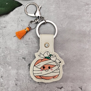 Halloween Kürbis ITH Stickdateien Snap Tab, Herbst Kürbis In The Hoop Stickdateien Schlüsselanhänger, Mumie ITH Key Fob Stickdatei