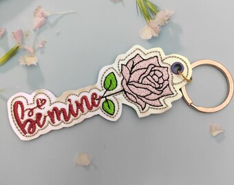Be mine Rose ITH Snap Tab Embroidery Design, Valentines Day In The Hoop Embroidery File, Flower ITH Key Fob Embroidery Design, Gift for her