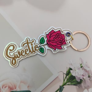 Valentine&#39;s Day ITH Snap Tab Embroidery Design, Rose Flower In The Hoop Embroidery File, Flower ITH Key Fob Embroidery Design, Gift for her