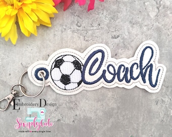 Sports Tag Embroidery Design | ITH Embroidery Files | Coach Soccer Bag Tag | Personalized Tag | ITH Snap Tab | Fit to 4x4 hoop