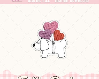 Balloon Dog Feltie Embroidery Designs (Digital Download Files). In The Hoop ITH Felties Valentines Day Designs for Badge Reel