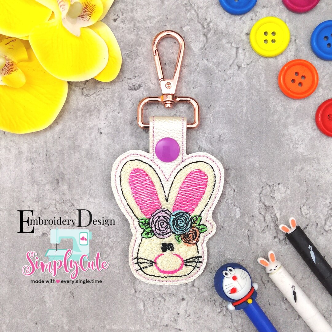 Cute Rabbit ITH Snap Tab Embroidery Designs ,keychain Machine ...