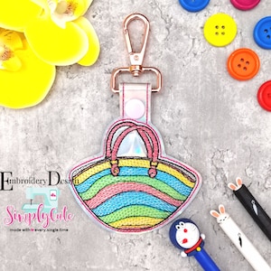 Beach Bag In The Hoop Snap Tab Machine Embroidery Design,Snap Tab Keychain For Machine Embroidery,KeyFob Embroidery Design,ITH fit 4x4 hoop