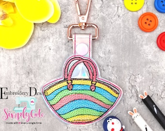 Beach Bag In The Hoop Snap Tab Machine Embroidery Design,Snap Tab Keychain For Machine Embroidery,KeyFob Embroidery Design,ITH fit 4x4 hoop