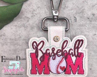 Baseball Mom Embroidery Designs, ITH Snap Tab Embroidery File, Baseball Mom Machine Embroidery Design, Sports Tag, Bogg Bag Keychain