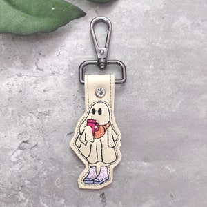 Halloween Geist ITH Stickdatei, Spooky Saison Stickdatei, ITH Snap Tab Stickdatei, Maschinenstickerei Schlüsselanhänger