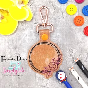 Circle floral frame ITH Snap Tab Embroidery Design File, Snap tab, In the Hoop Embroidery Machine Design,fit to 4x4 hoop