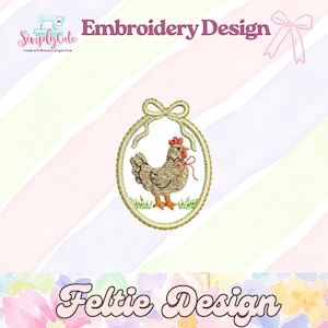 Vintage Thrifted Chicken Feltie-borduurmachinebestanden, ITH-borduurontwerpen (digitale download) afbeelding 1