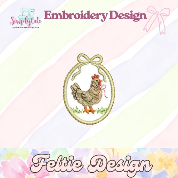 Vintage Thrifted Chicken Feltie Embroidery Machine Files, ITH Embroidery Designs(Digital Download)
