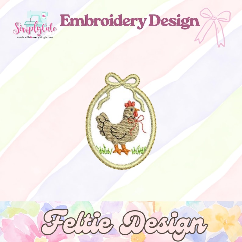 Vintage Thrifted Chicken Feltie-borduurmachinebestanden, ITH-borduurontwerpen (digitale download) afbeelding 1