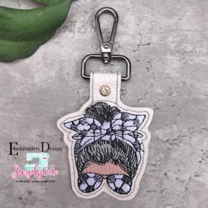 Soccer Messy Bun Mom Embroidery Designs, ITH Snap Tab Key Fob Embroidery File, Soccer Mom Machine Embroidery Design