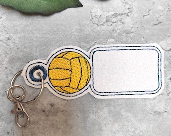Sports Embroidery Design, ITH Snap Tab Embroidery Files, Personalize Waterpollo Ball Bag Tag, Sports Kid Bag Tag