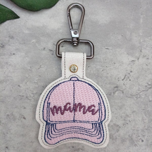 Mama Embroidery Designs, ITH Snap Tab Embroidery Design, Mama hat Keychain Embroidery Design, Baseball Cap Keychain