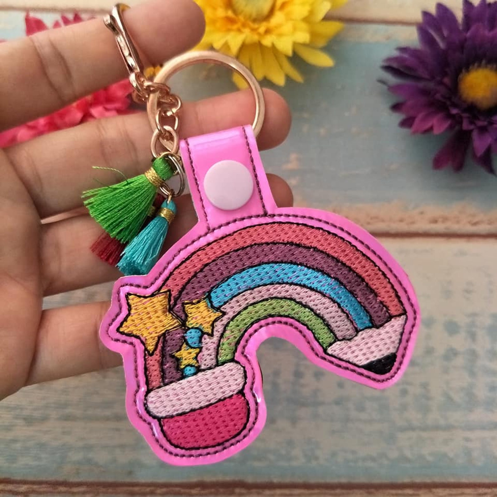Rainbow pencil in the hoop snap tab key fob embroidery design  etsy Rainbow pencil in the hoop snap tab key fob embroidery design  etsy