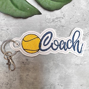 Tennis Embroidery Design, ITH Snap Tab Embroidery Designs, Coach Tennis Bag Tag, Personalized Sports Bag Tag, ITH Key Fob, Gift For Him
