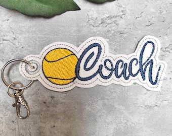 Tennis Embroidery Design, ITH Snap Tab Embroidery Designs, Coach Tennis Bag Tag, Personalized Sports Bag Tag, ITH Key Fob, Gift For Him