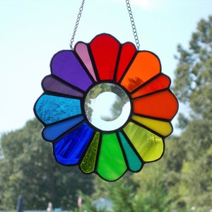 Stained Glass Color Wheel/Rainbow Flower Suncatcher Showcases 16 Colors